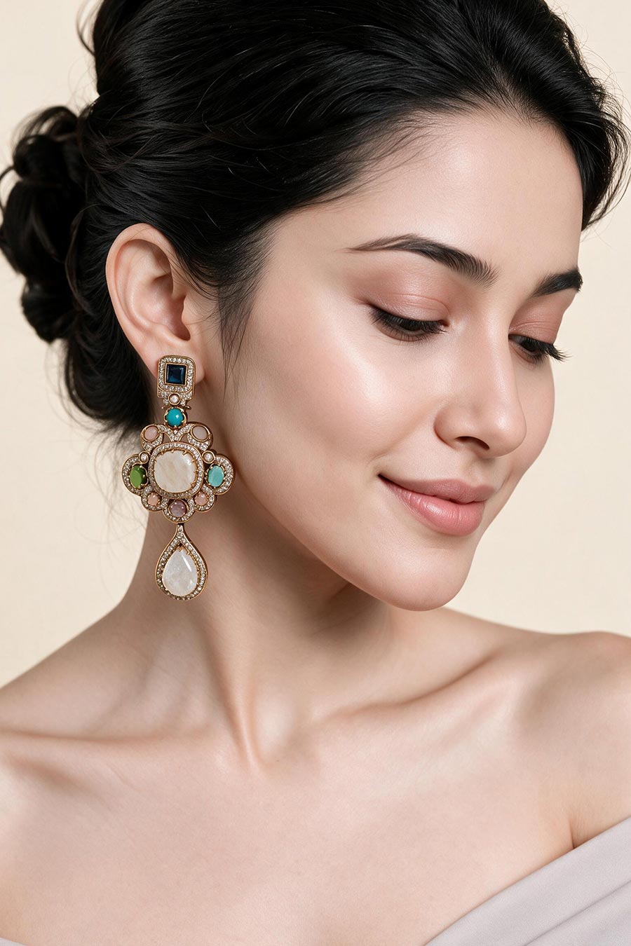 Multicolour Semi-Precious Statement Drop Earrings