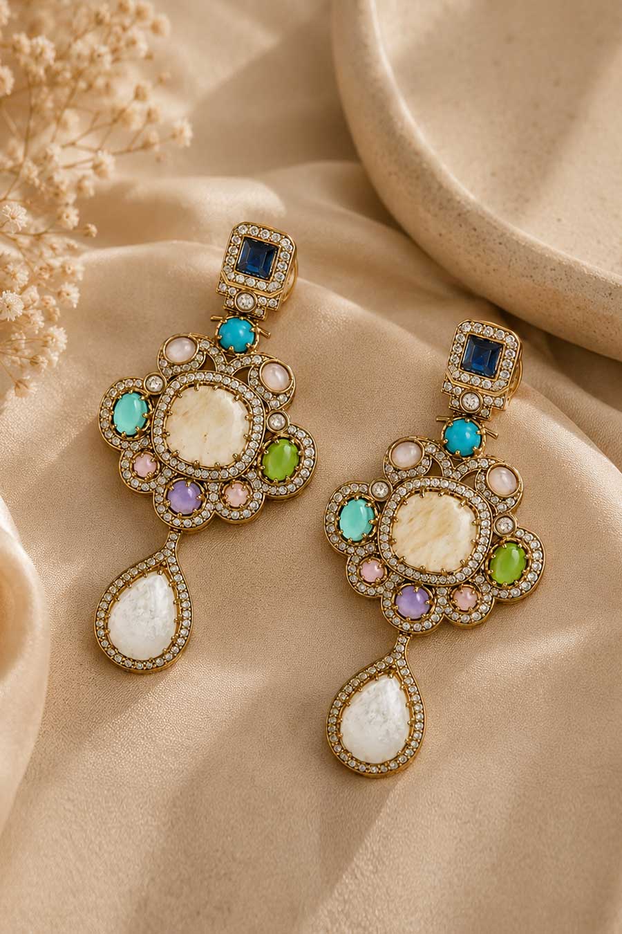 Multicolour Semi-Precious Statement Drop Earrings