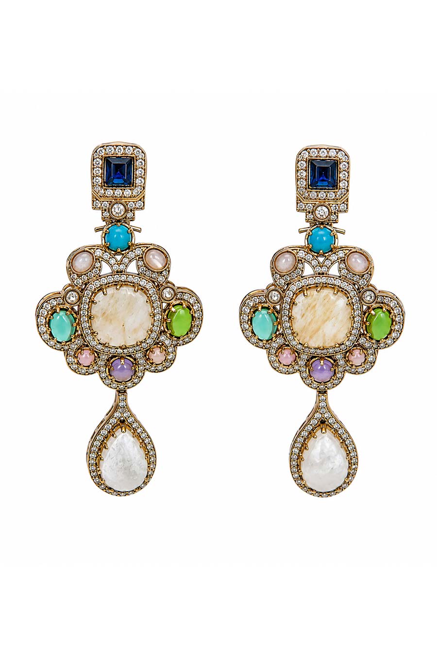 Multicolour Semi-Precious Statement Drop Earrings