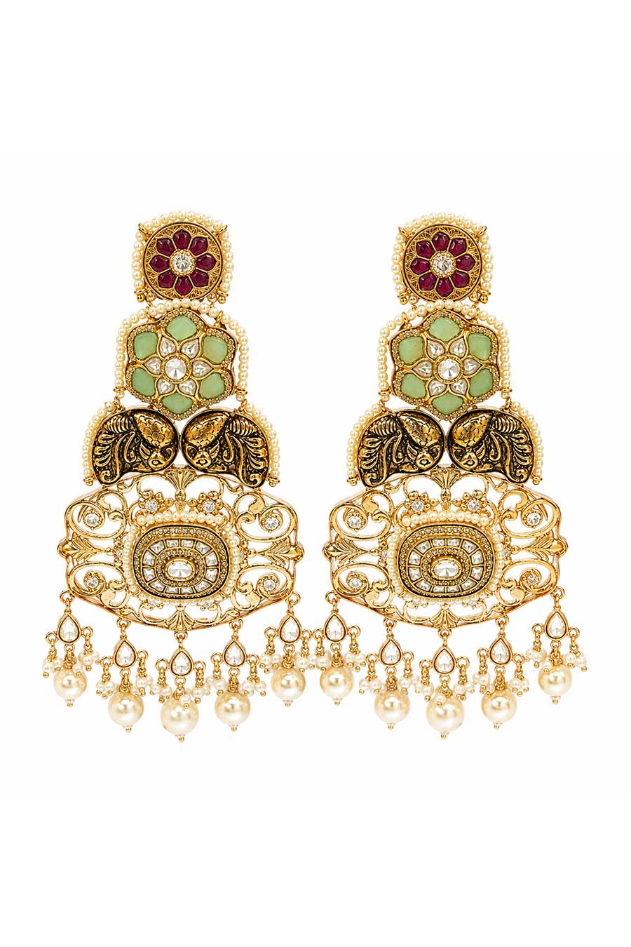 Multicolour Kundan Pearl Statement Earrings