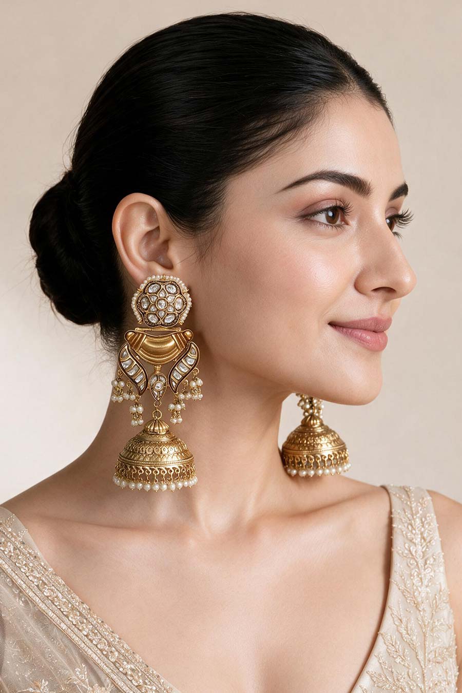Kundan Pearl Jhumka Earrings