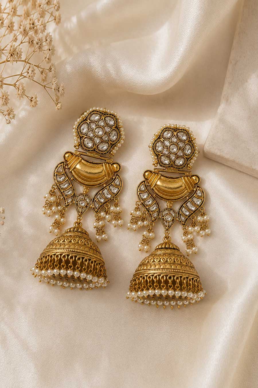Kundan Pearl Jhumka Earrings