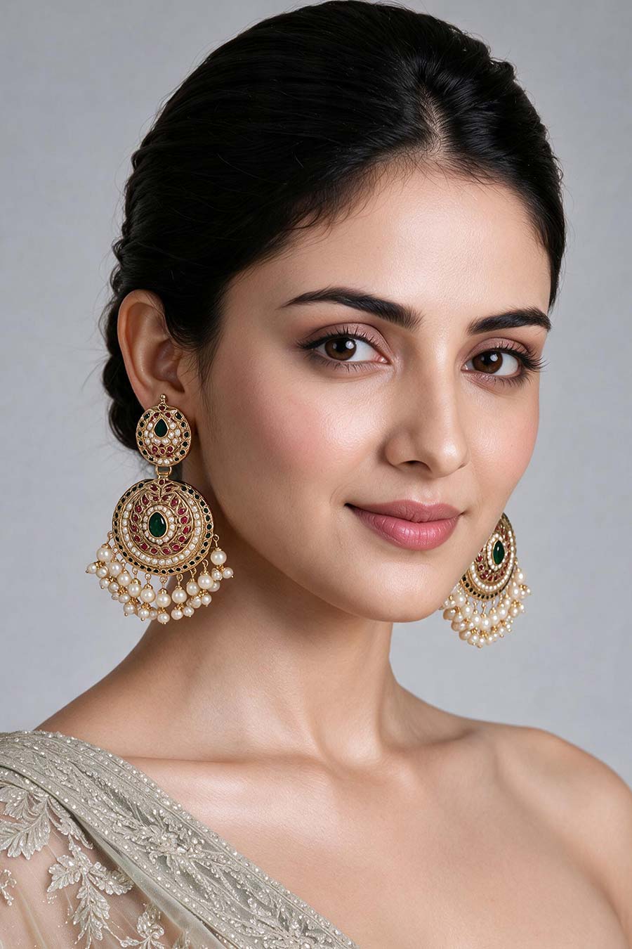 Jadau Pearl Embellished Circular Statement Earrings