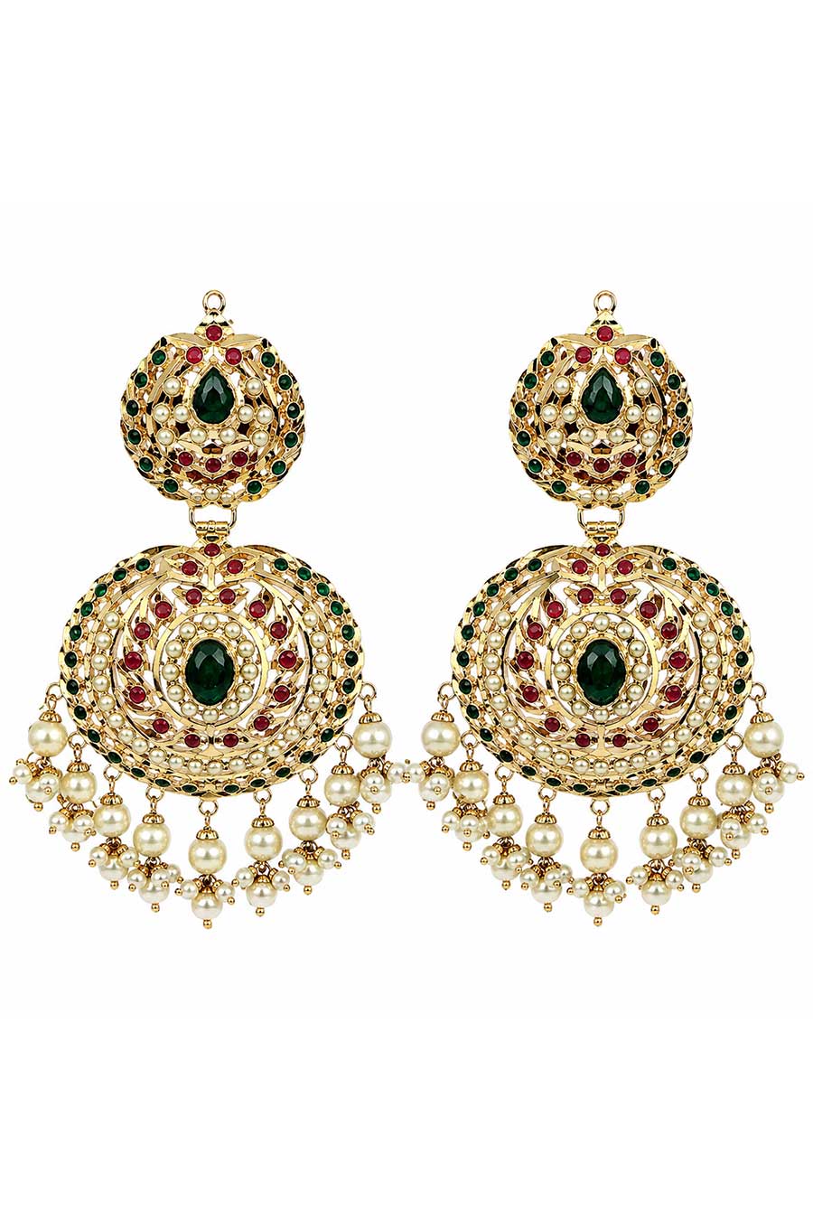 Jadau Pearl Embellished Circular Statement Earrings