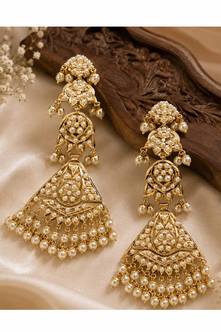 Jadau Pearl Geometric Statement Earrings