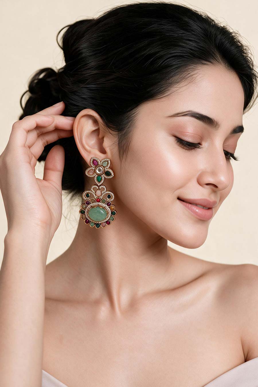 Multicolour Semi-Precious Floral Statement Earrings