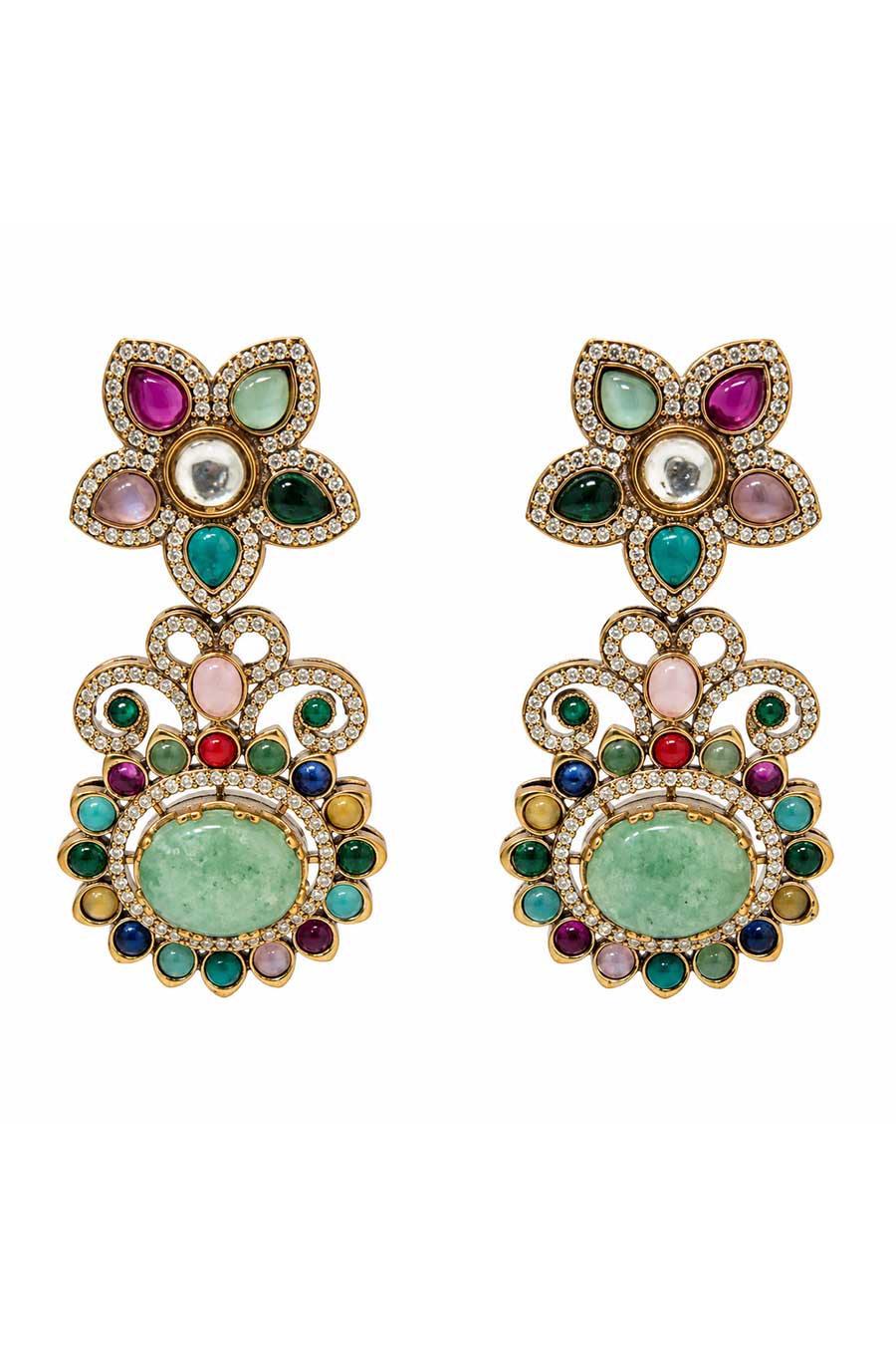 Multicolour Semi-Precious Floral Statement Earrings