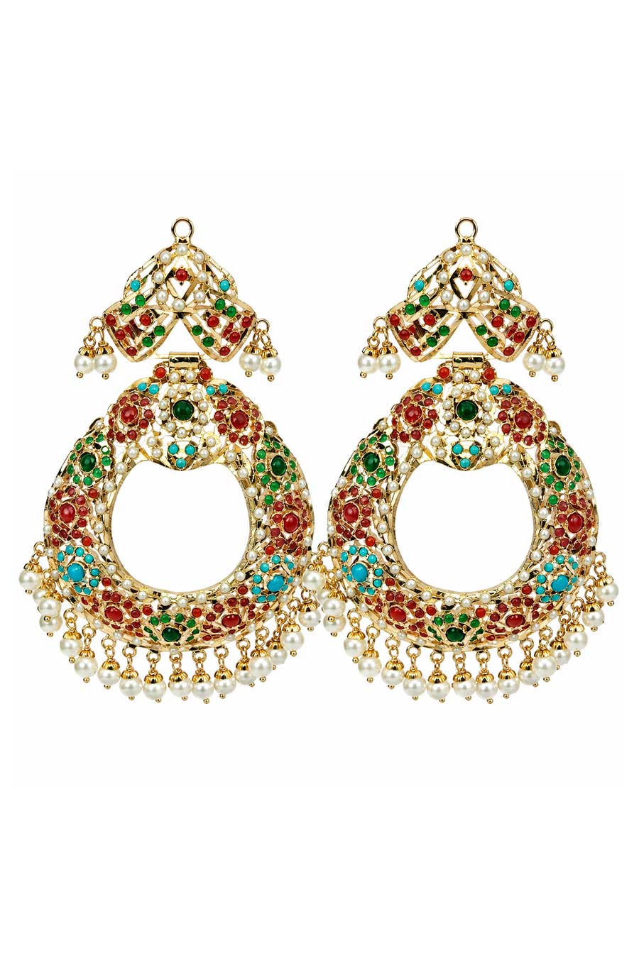 Multicolour Jadau Pearl Chandbali Earrings