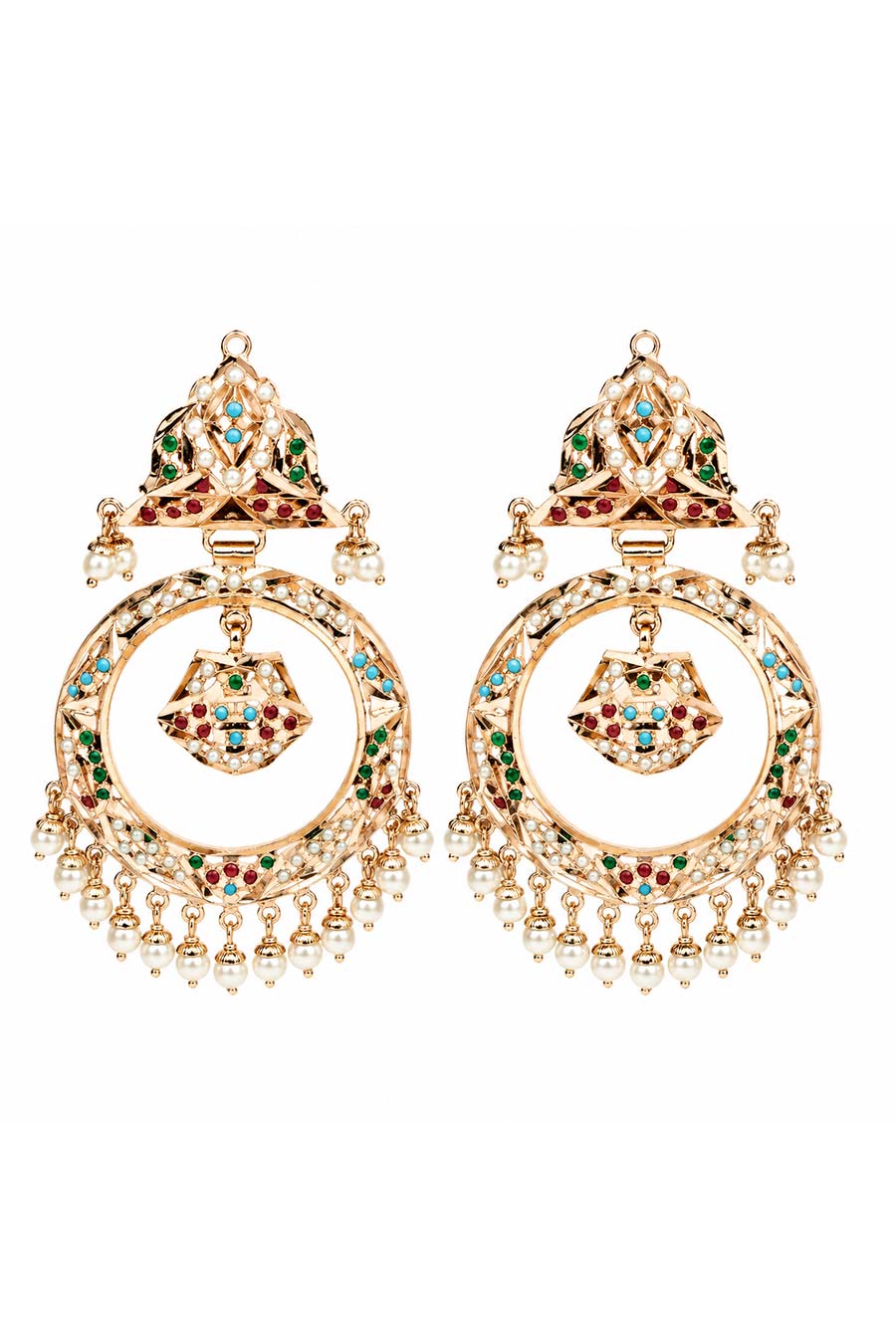 Multicolour Jadau Pearl Hoop Statement Earrings