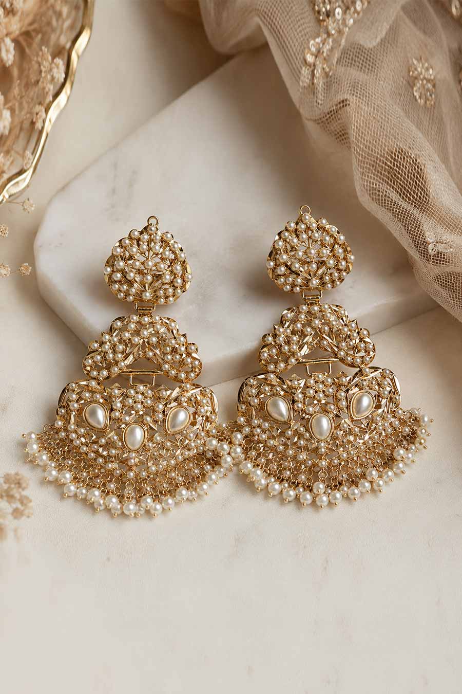 Jadau Pearl Embellished Statement Earrings