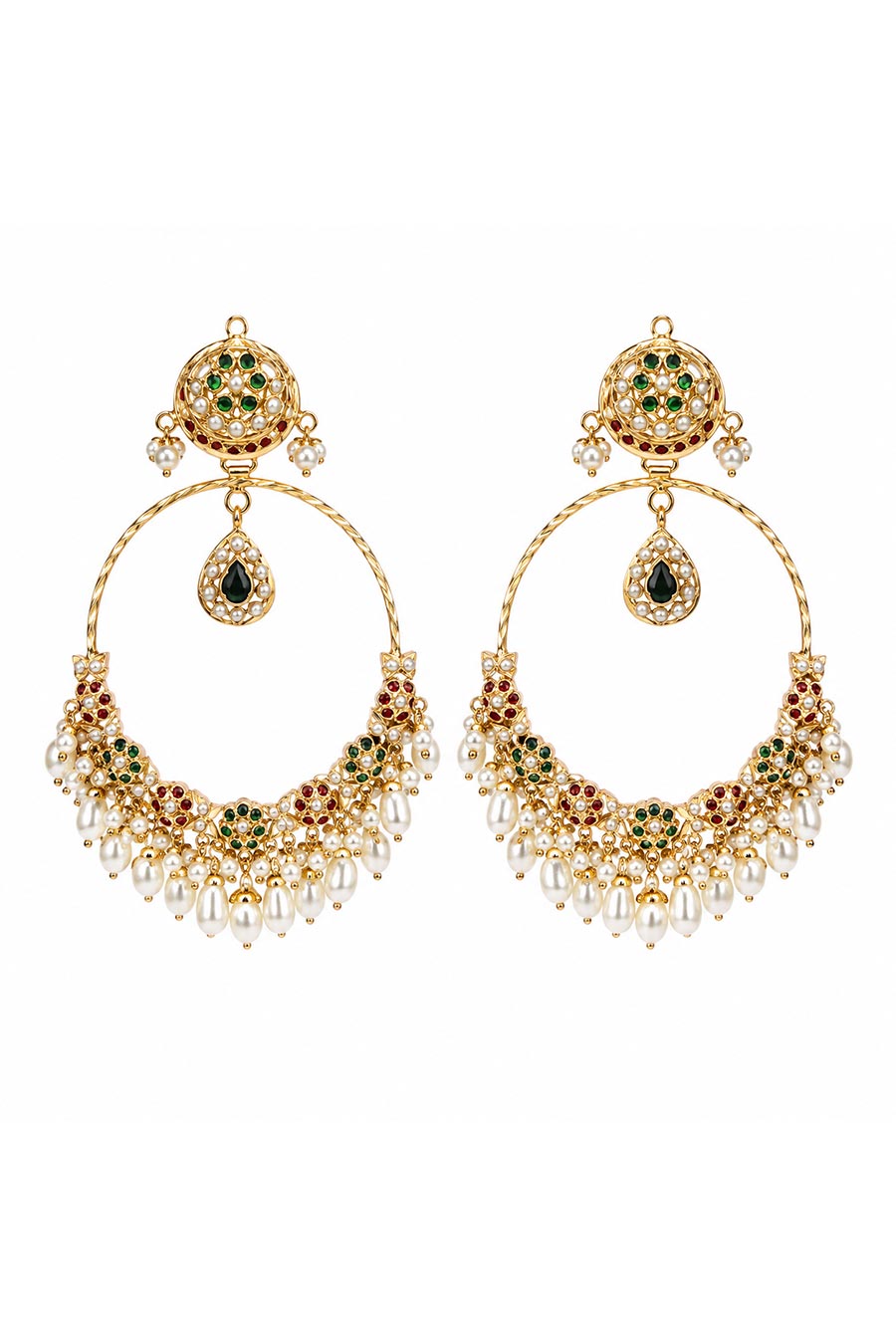 Multicolour Jadau Pearl Oversized Hoop Earrings