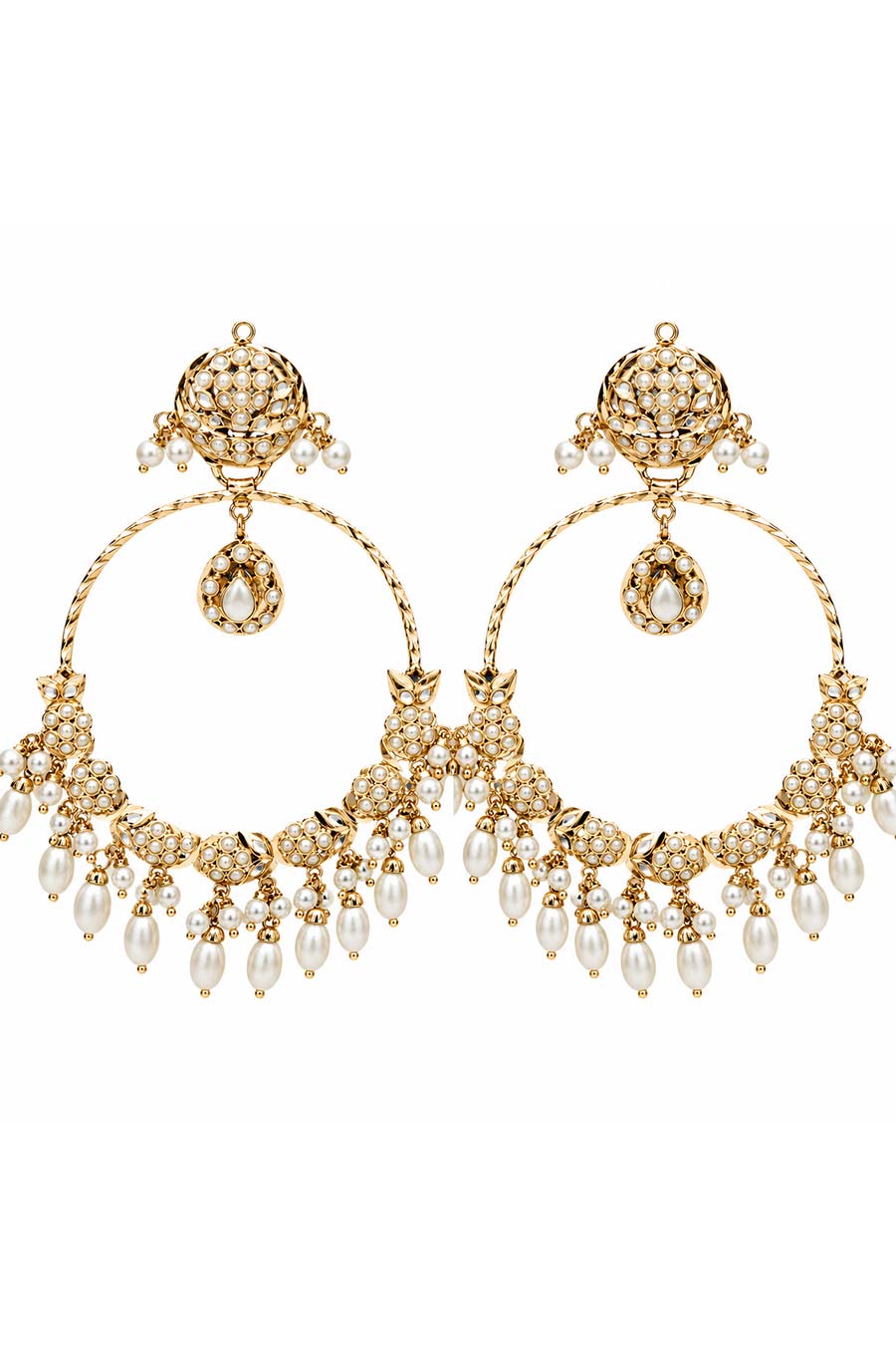 Jadau Pearl Embellished Oversized Hoop Earrings