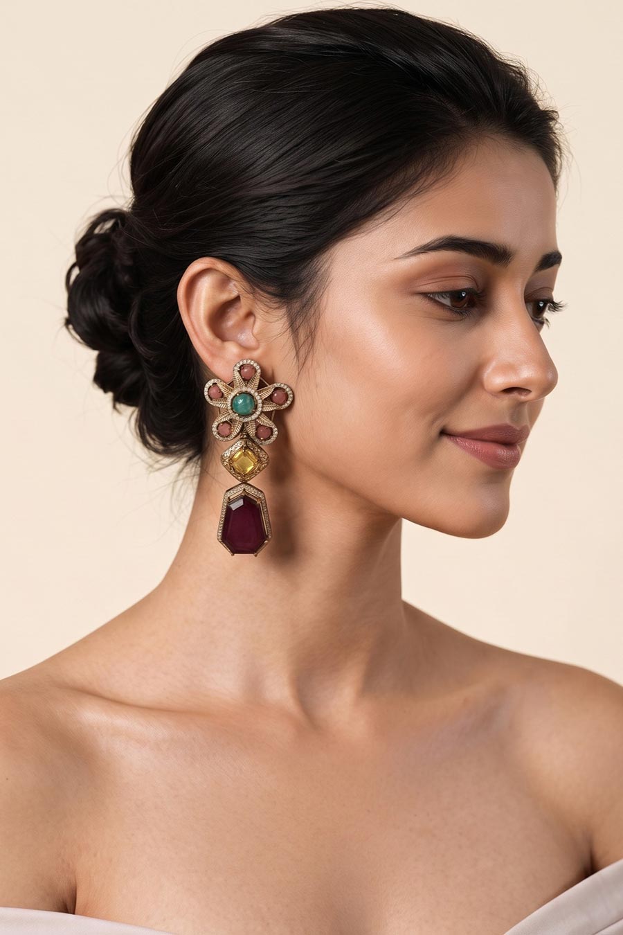 Multicolour Semi-Precious Stone Drop Earrings