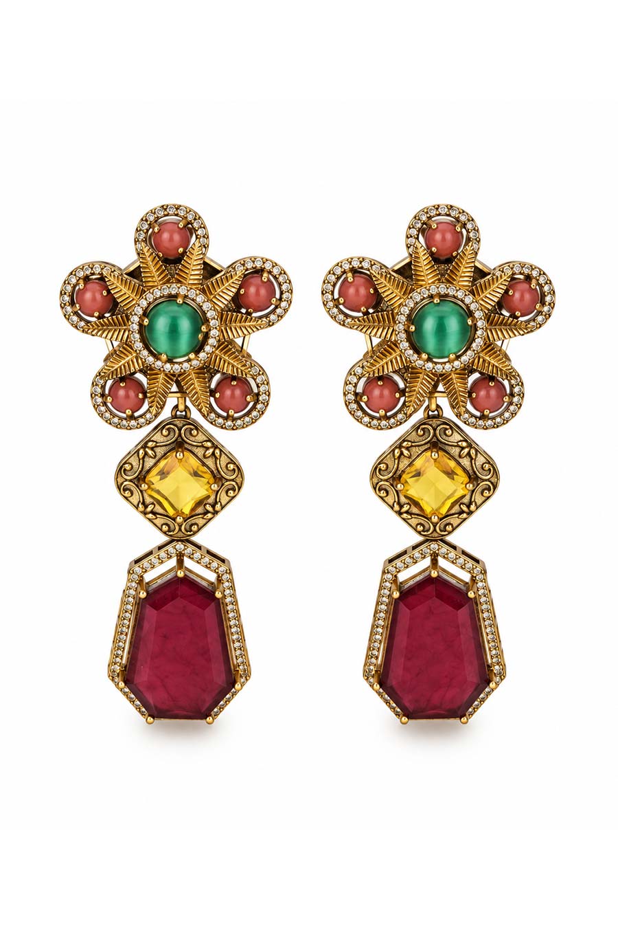 Multicolour Semi-Precious Stone Drop Earrings