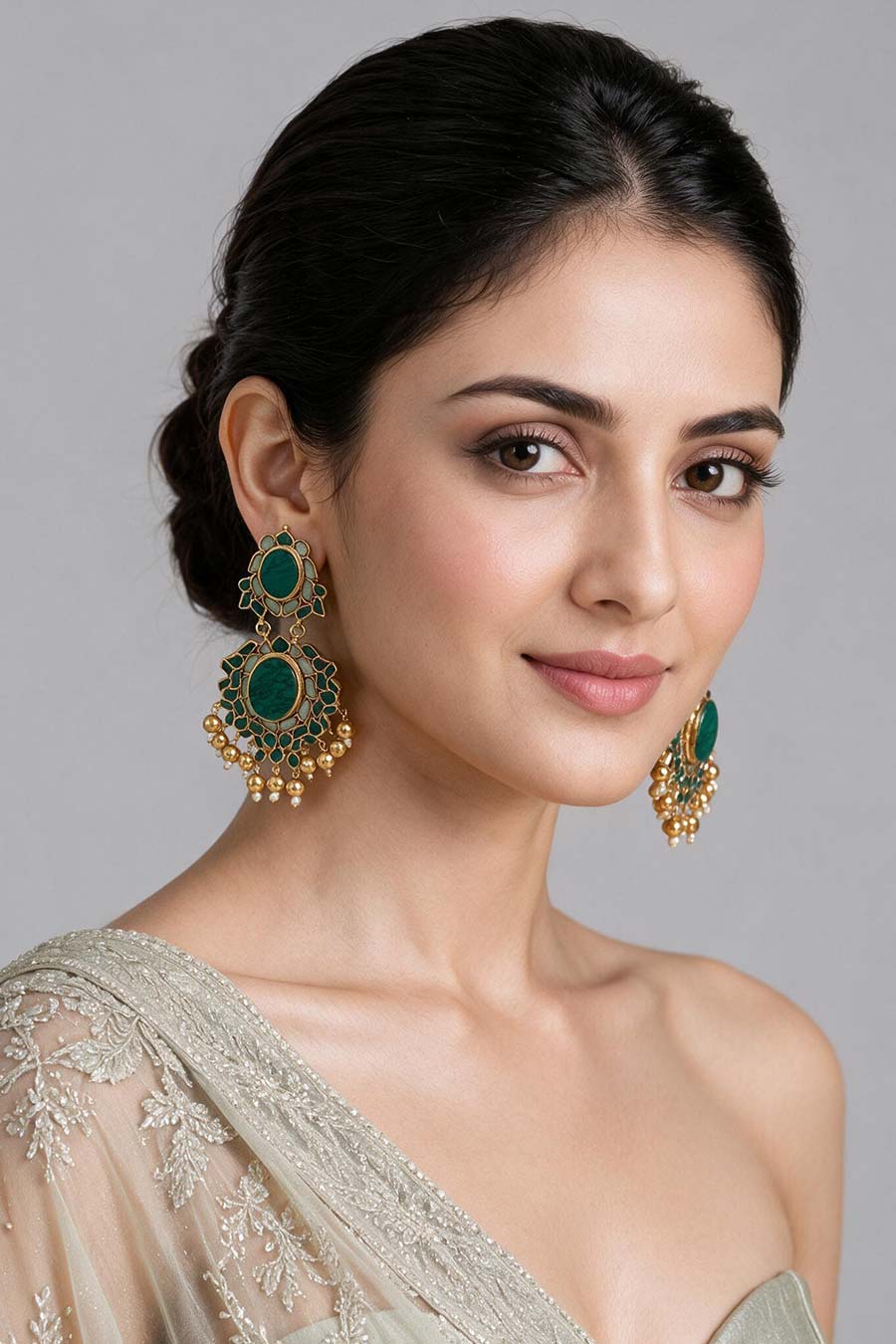 Emerald Stone Gold-Tone Earrings
