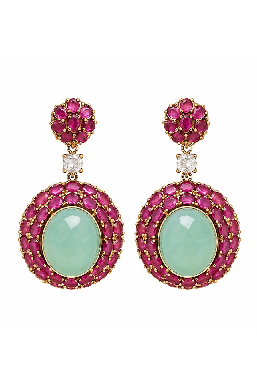 Ruby Stone Gold-Tone Drop Earrings