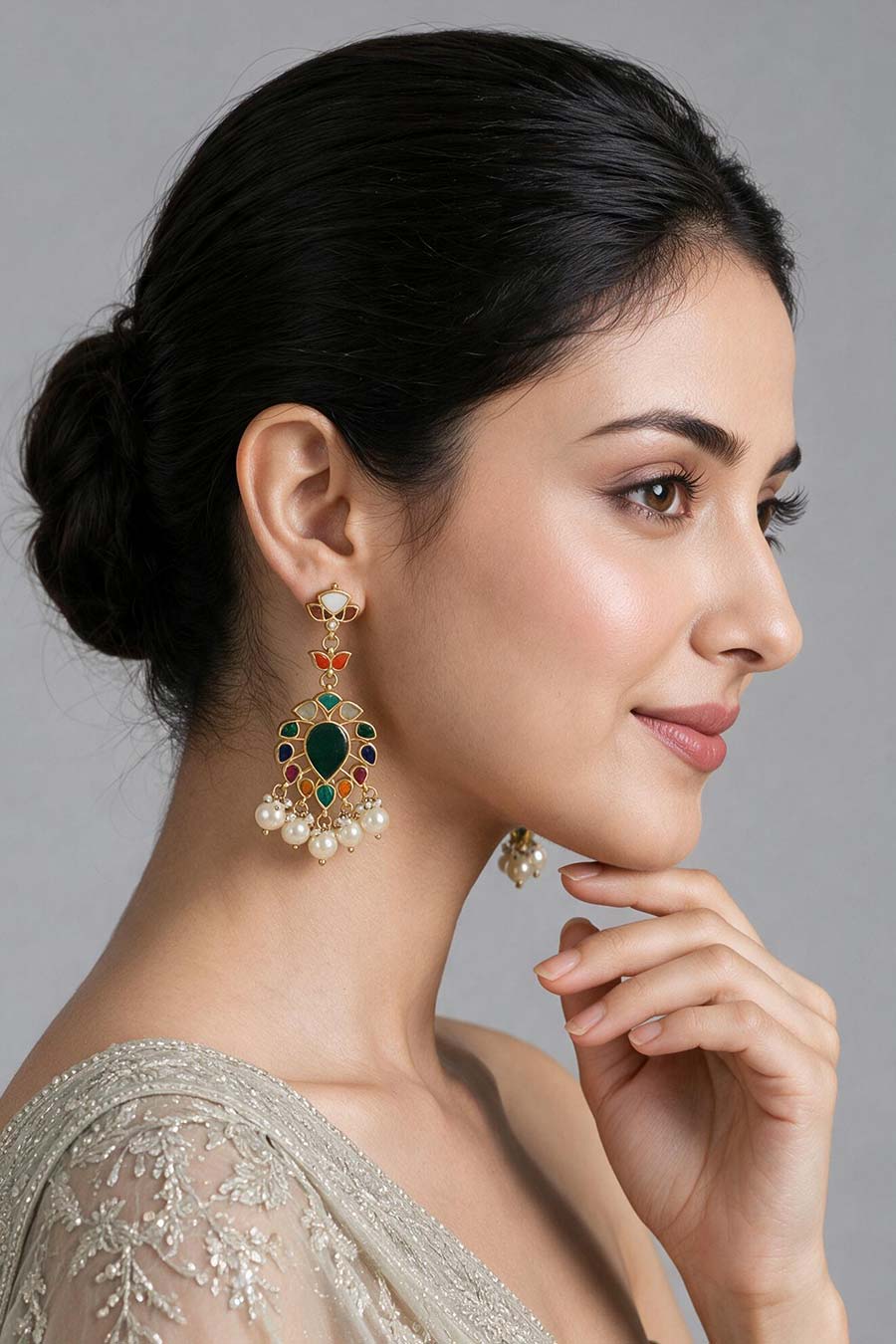 Multicolour Stone Pearl Drop Earrings