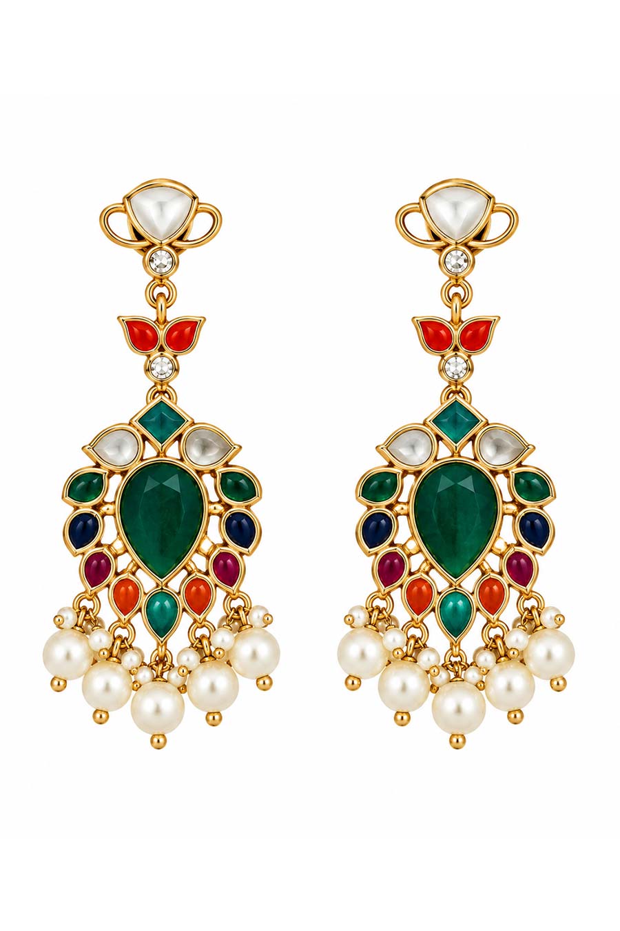 Multicolour Stone Pearl Drop Earrings