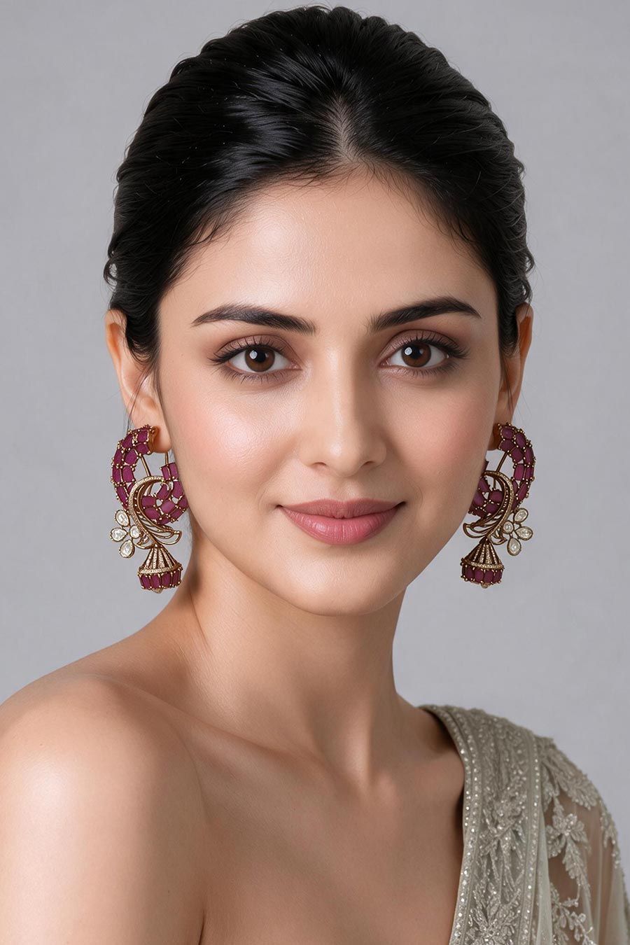 Pink Stone Peacock Earrings