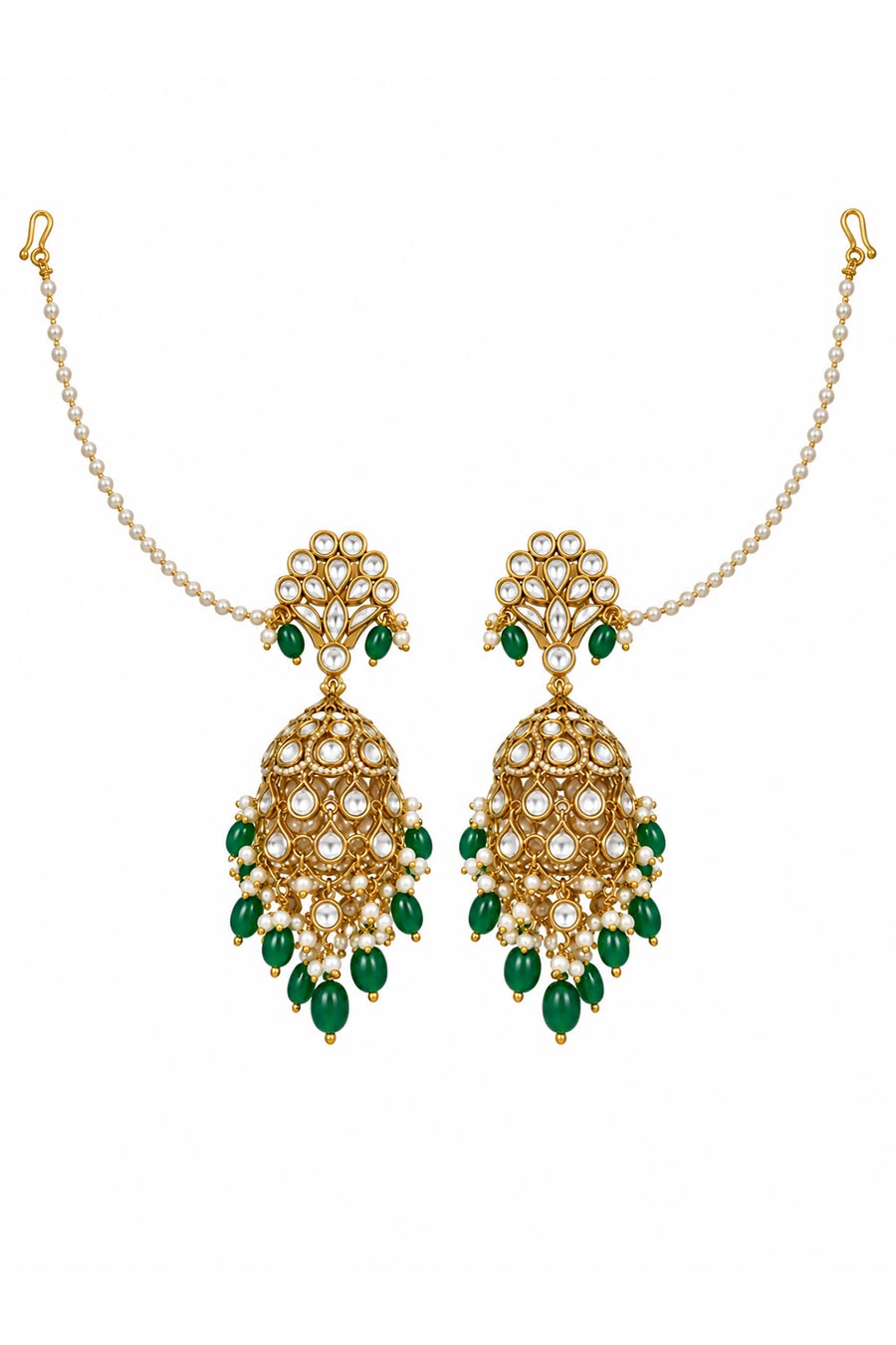 Kundan Pearl Ear Chain Earrings