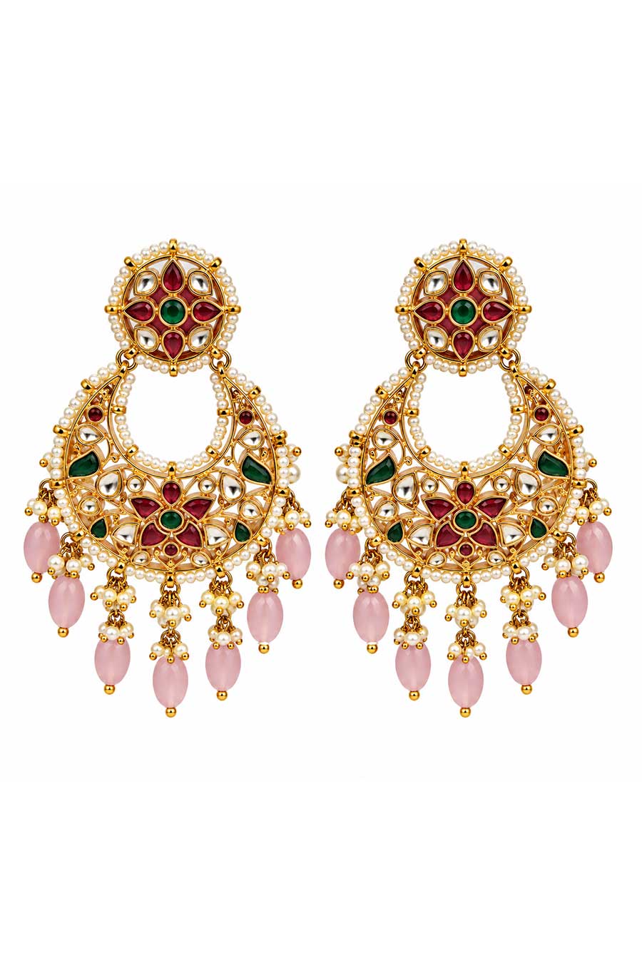 Multicolour Kundan Pearl Chandbali Earrings