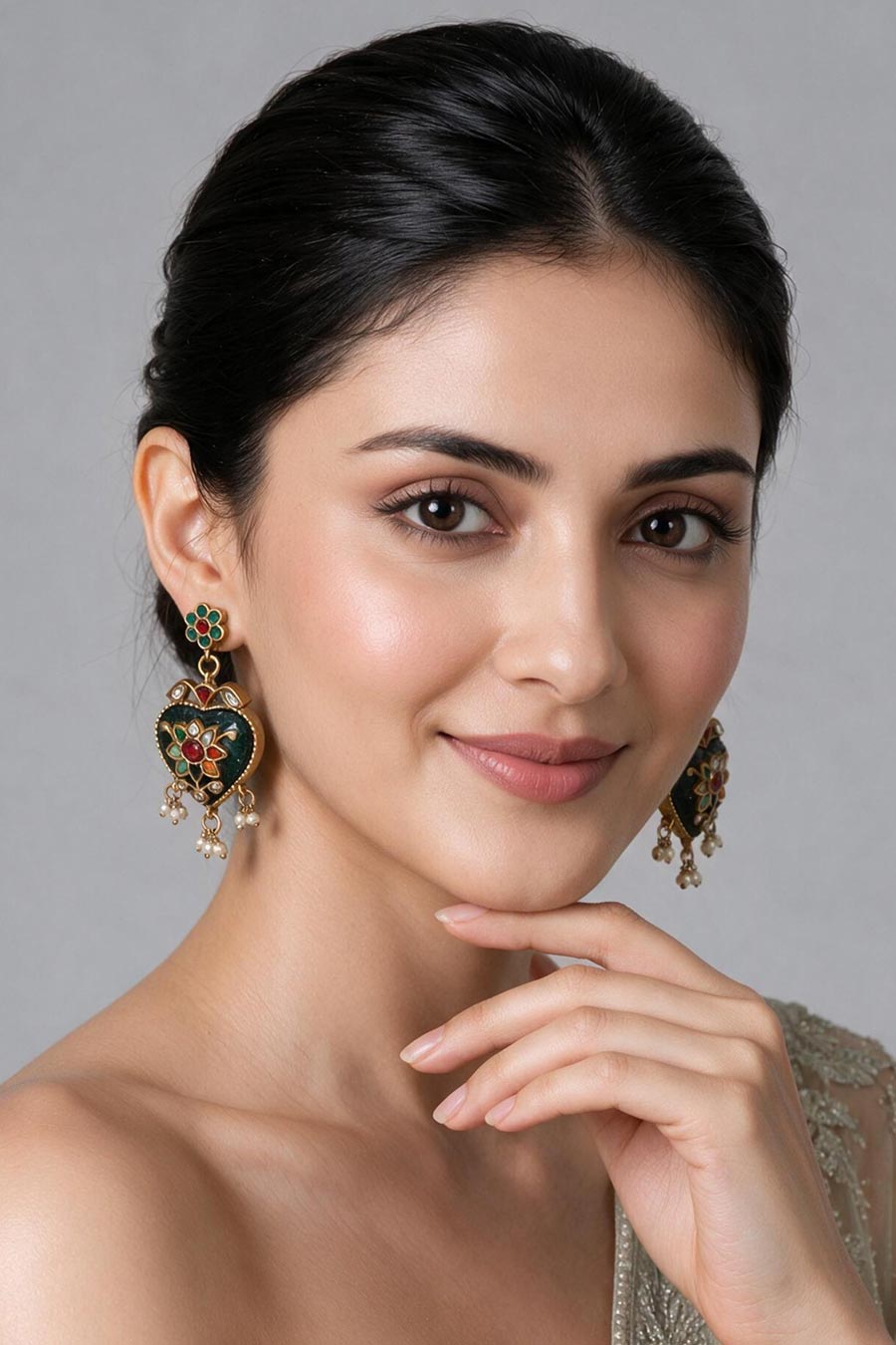 Multicolour Kundan Floral Drop Earrings