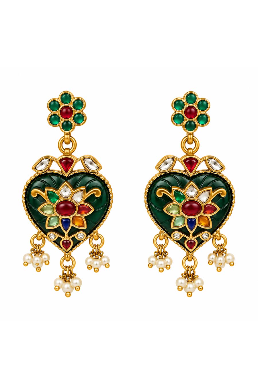 Multicolour Kundan Floral Drop Earrings