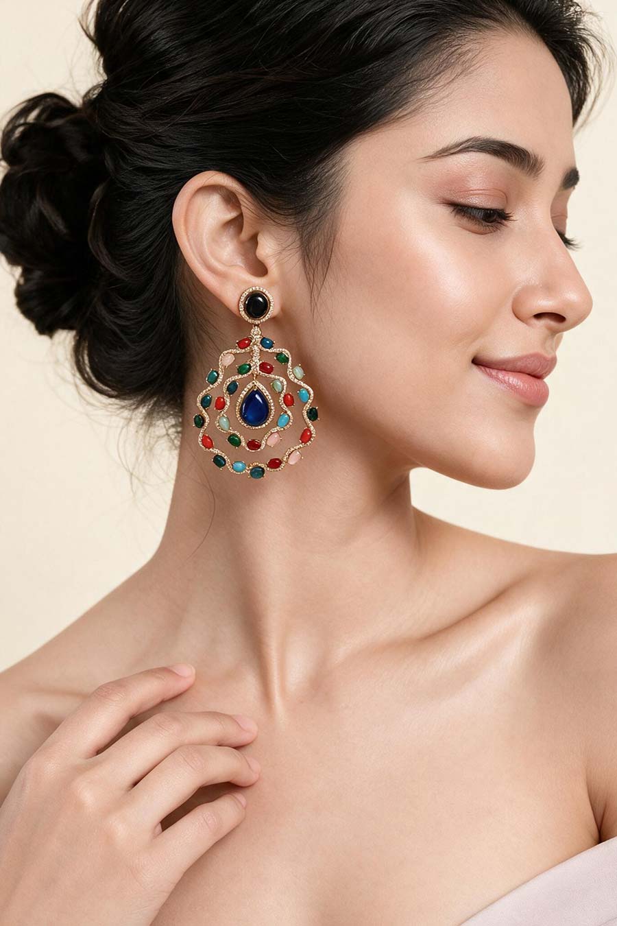 Multicolour Kundan Semi-Precious Stone Earrings