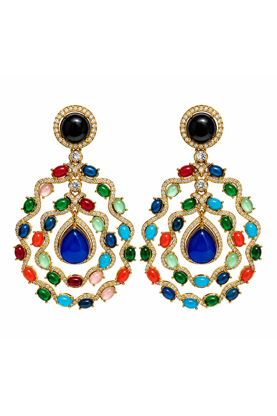 Multicolour Kundan Semi-Precious Stone Earrings