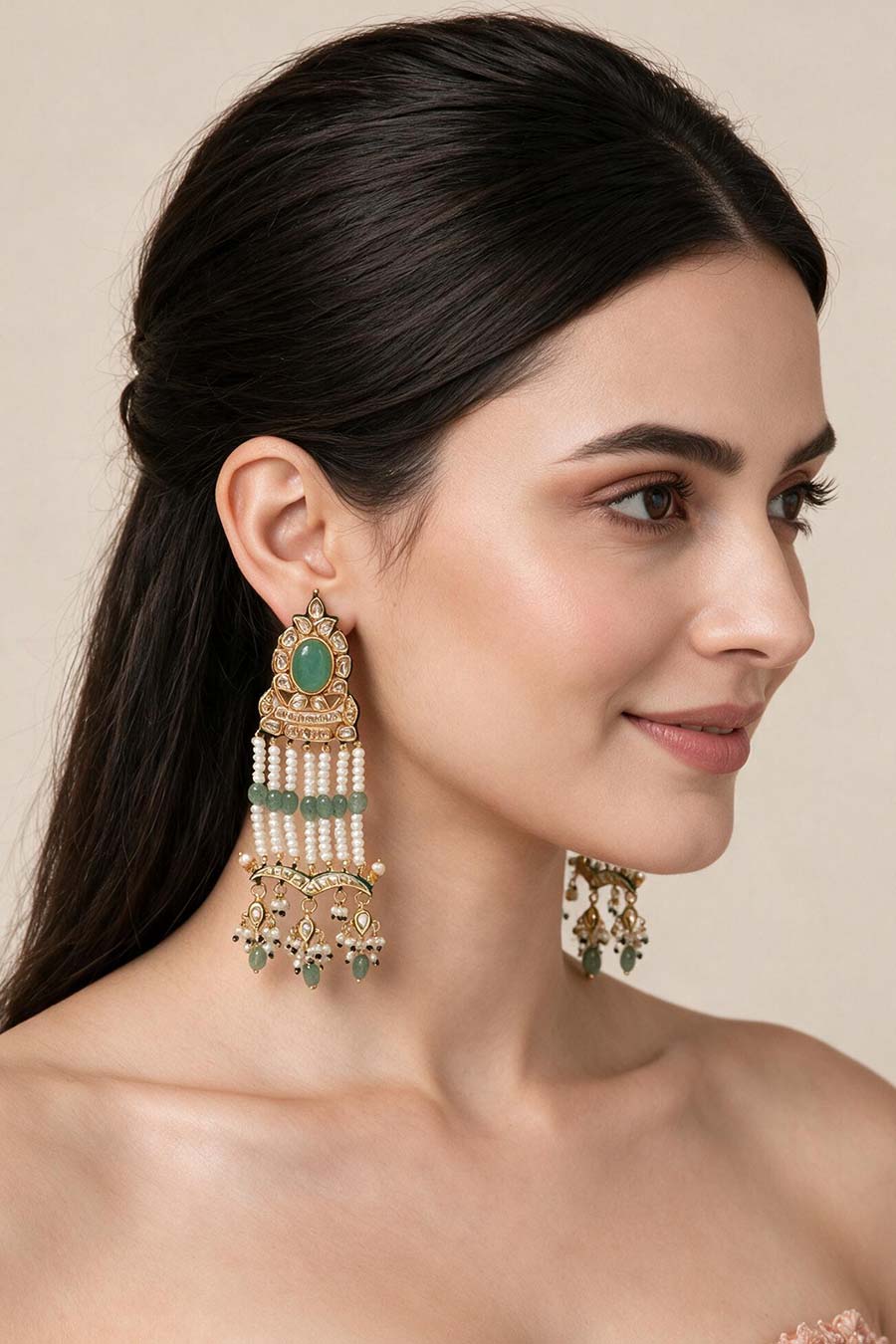 Sage Green Kundan Statement Earrings