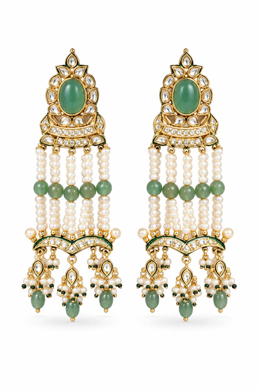 Sage Green Kundan Statement Earrings