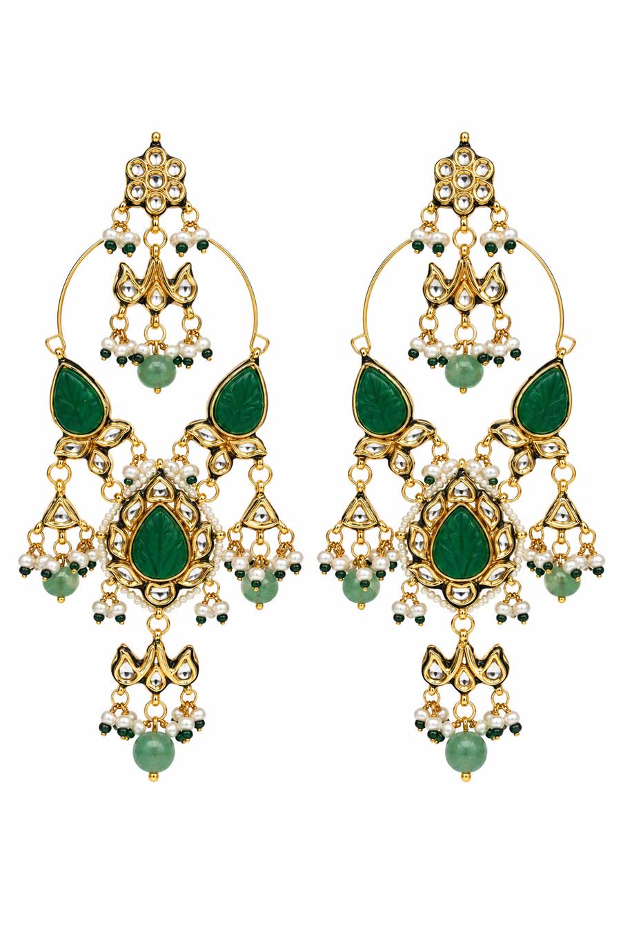 Emerald Kundan Statement Drop Earrings