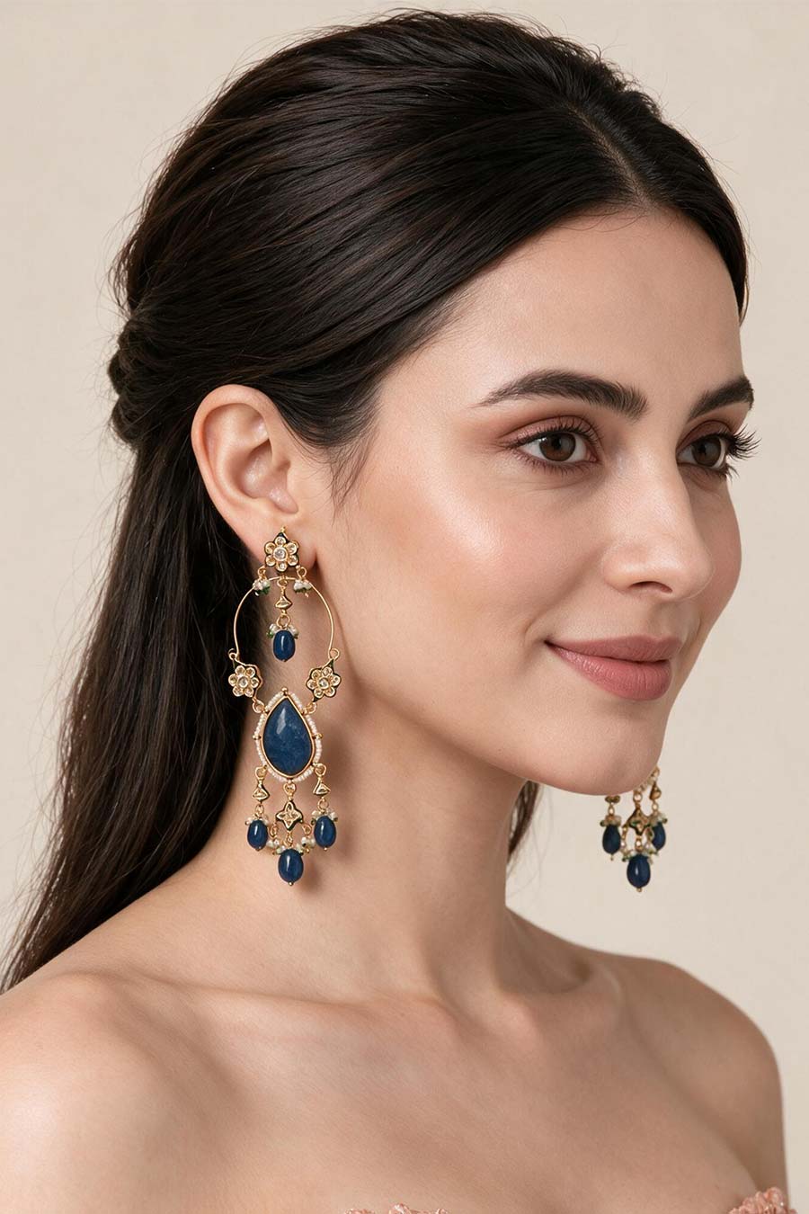 Sapphire Kundan Statement Drop Earrings