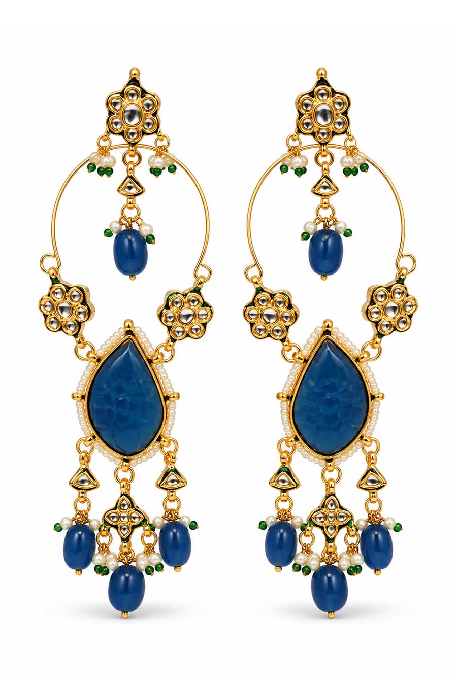 Sapphire Kundan Statement Drop Earrings