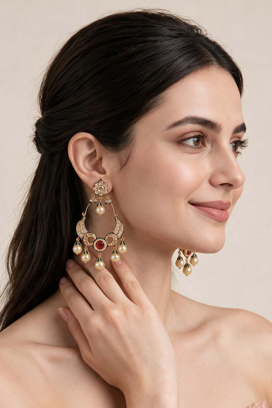 Ruby Kundan Statement Drop Earrings
