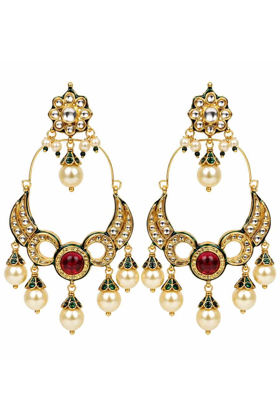 Ruby Kundan Statement Drop Earrings