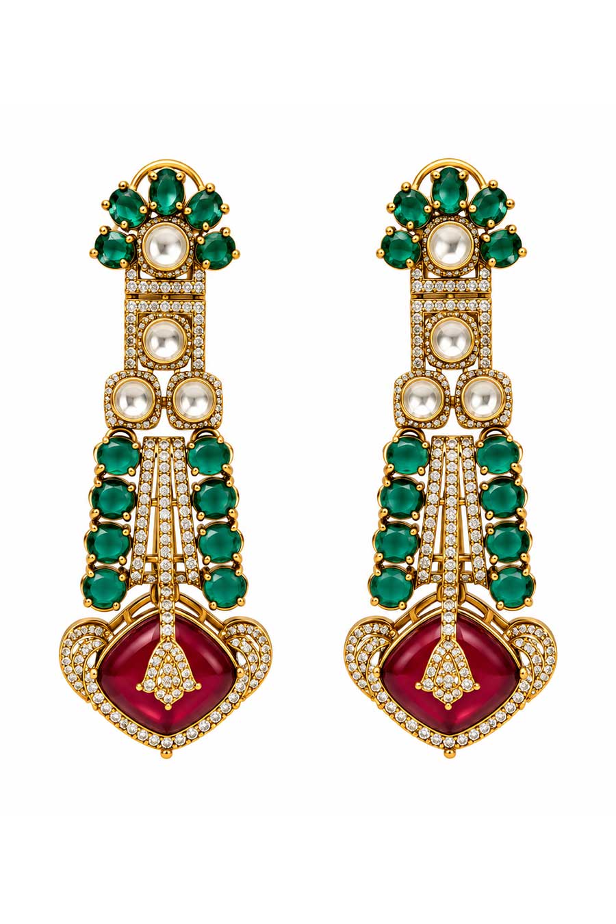 Emerald Ruby Kundan Earrings