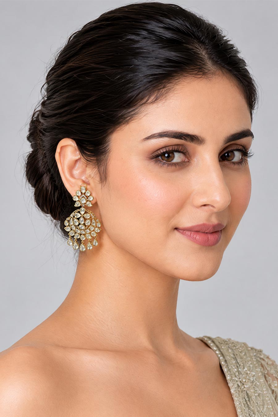 Moissanite Polki Statement Drop Earrings