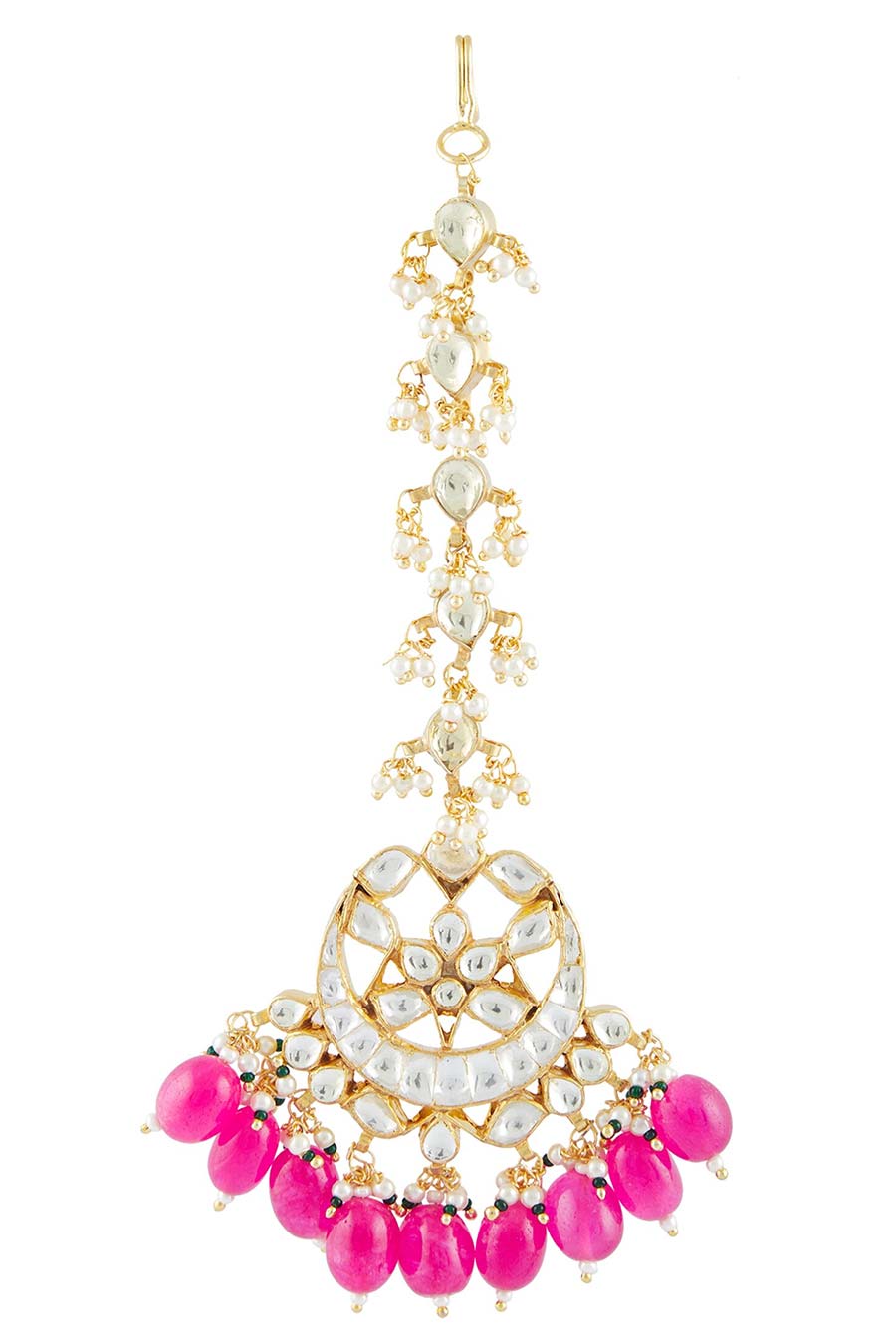 Pink Gold Plated Kundan Mang Teeka