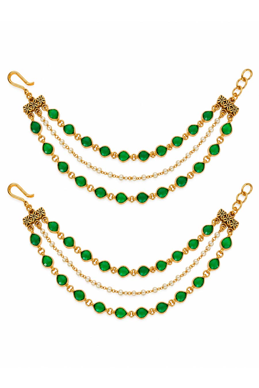 Emerald Pearl Layered Ear Chain