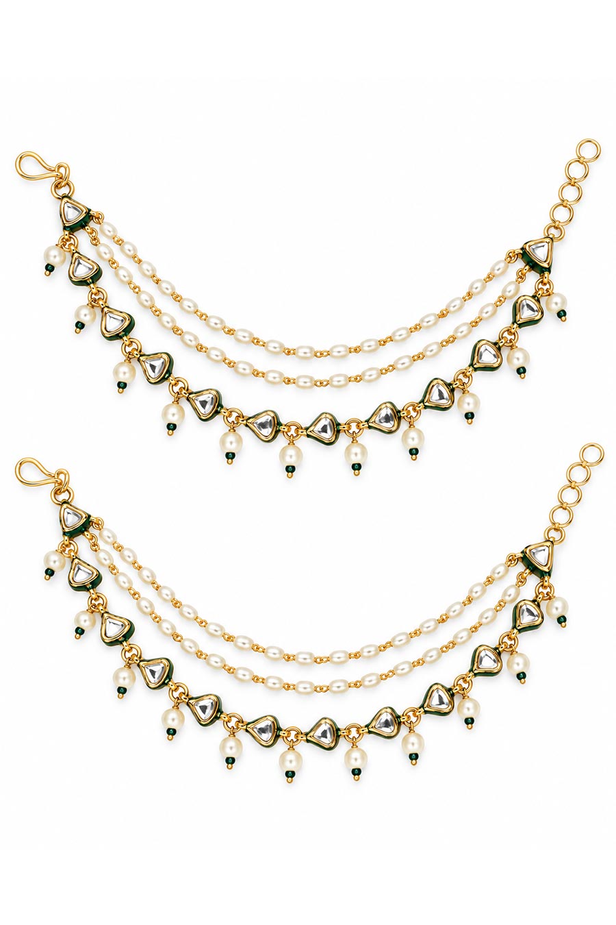 Kundan Pearl Cascade Ear Chain Set