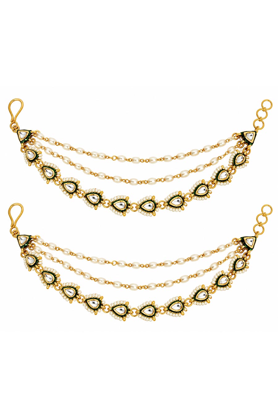Kundan Pearl Layered Ear Chain Set
