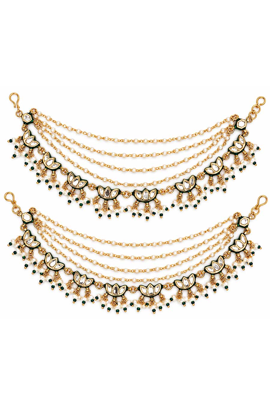 Kundan Pearl Ear Chain Set