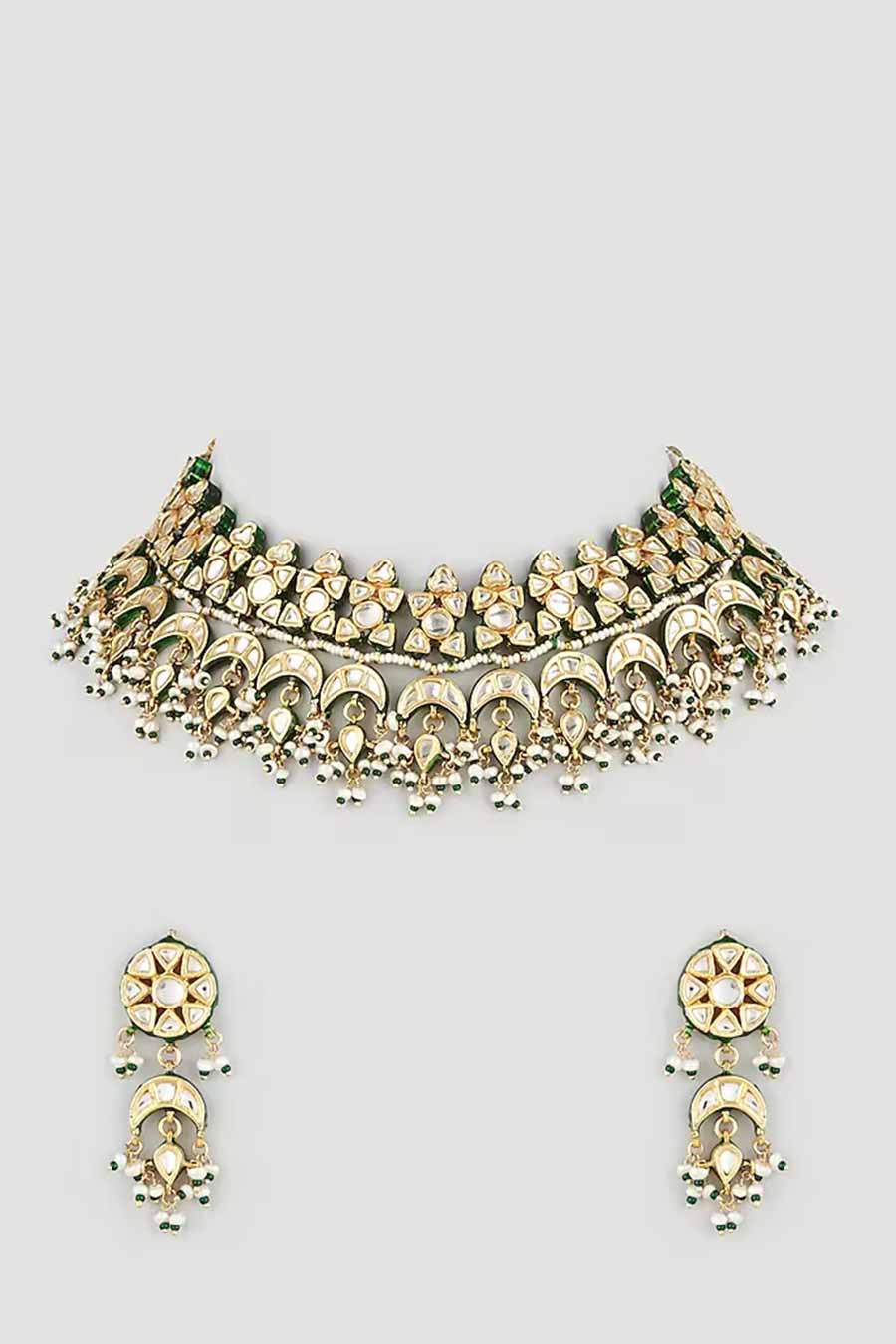 Gold Kundan Polki Necklace Set