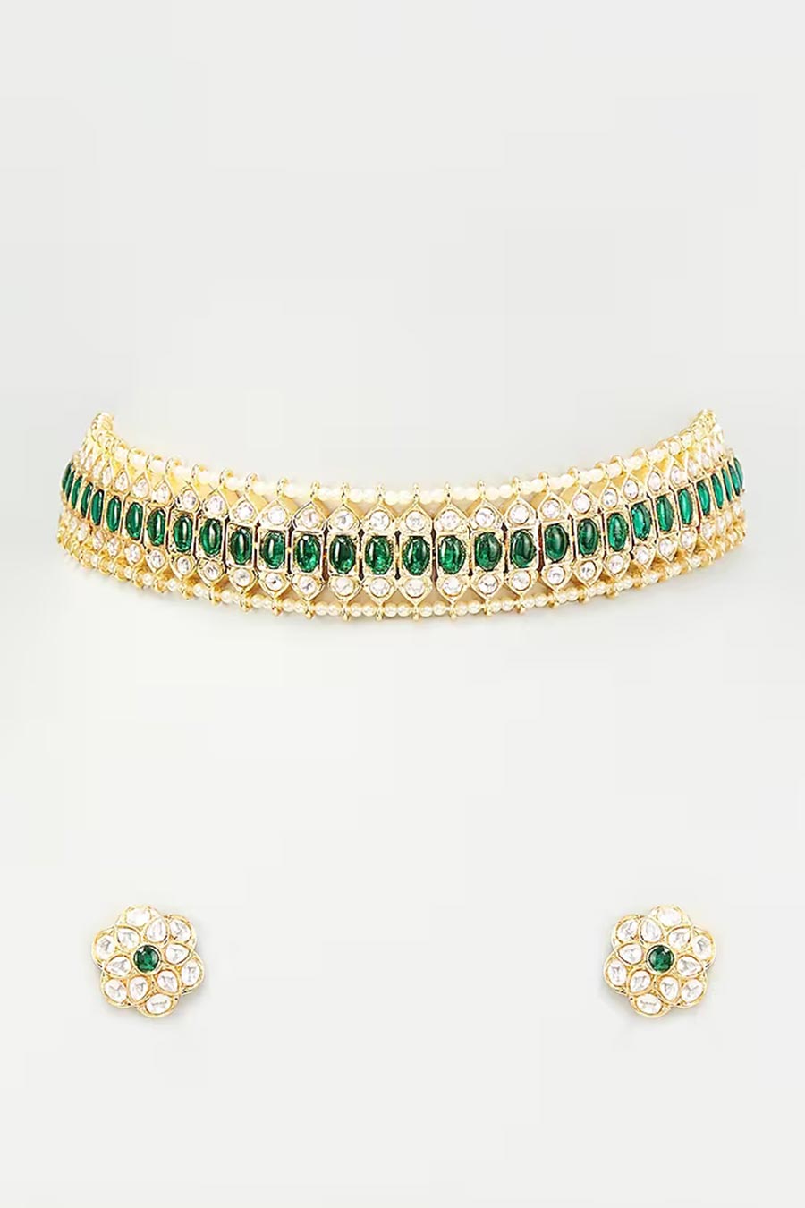 Green Stone Choker Necklace Set