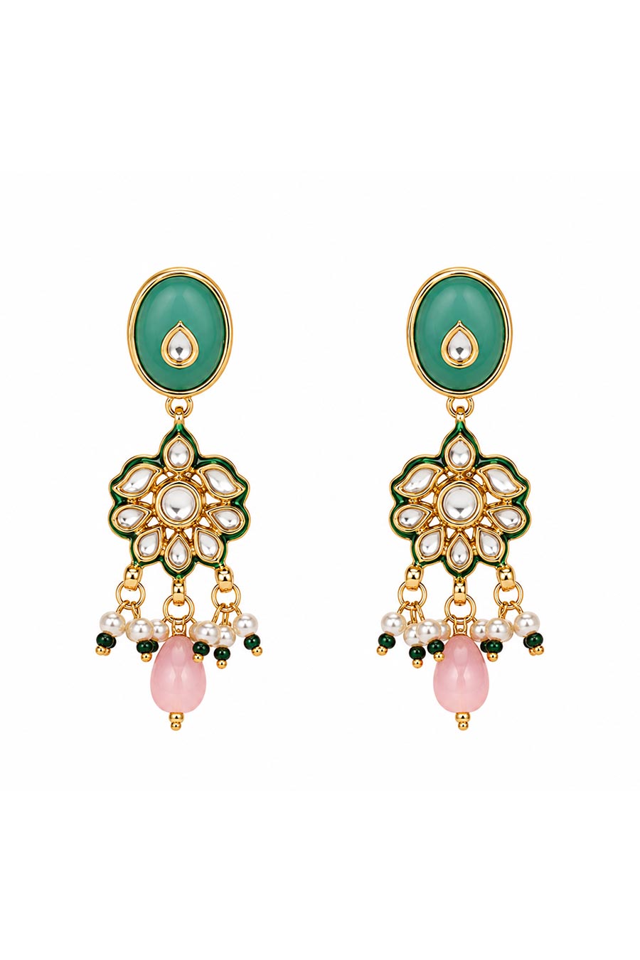 Pastel Kundan Floral Choker Necklace & Earrings Set