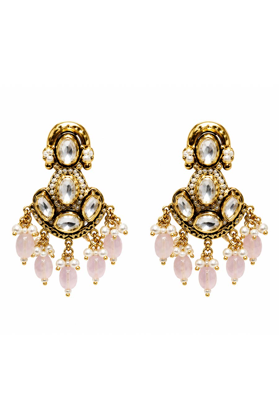 Kundan Pastel Pink Beaded Choker Necklace & Earrings Set