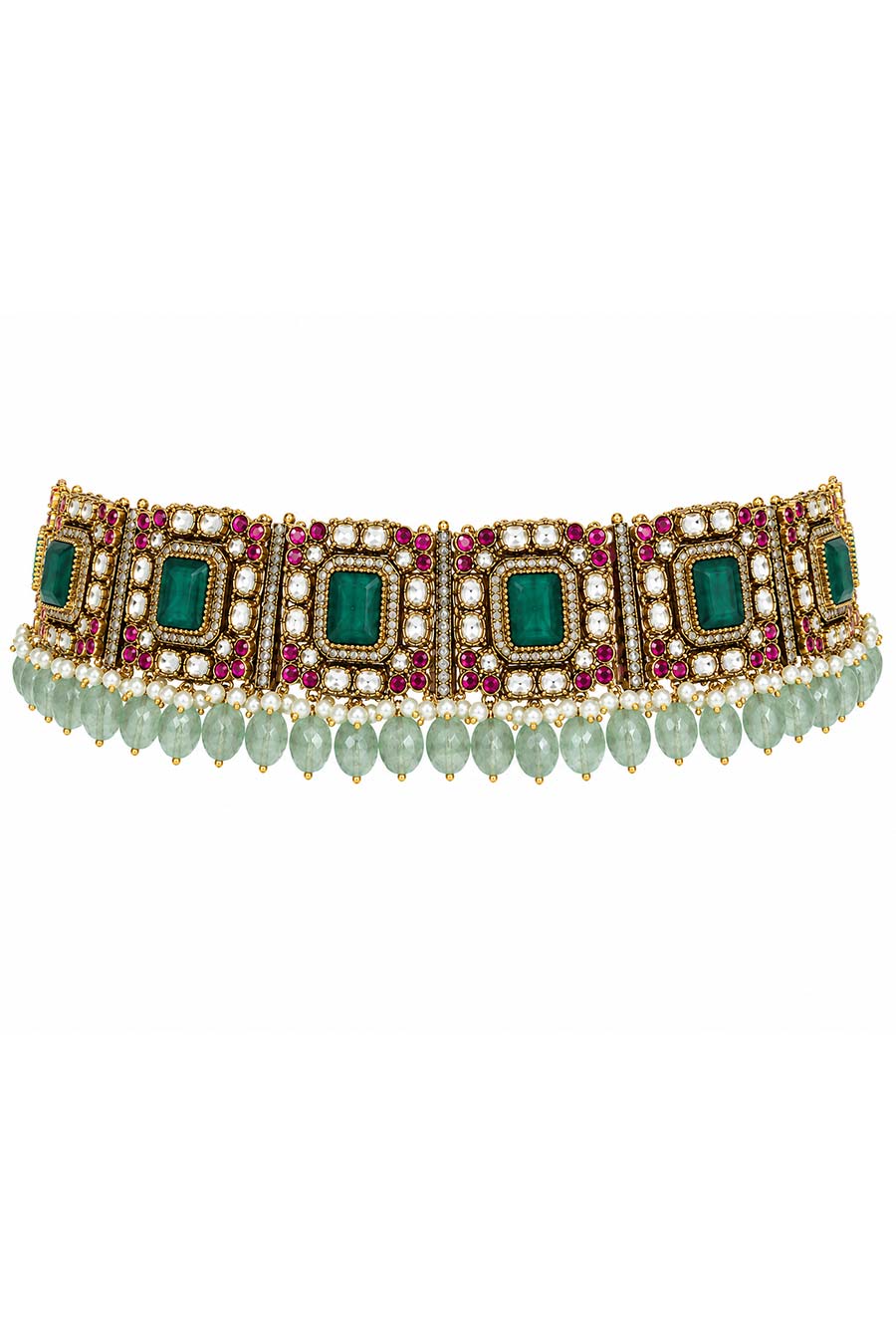 Emerald Kundan Choker Necklace & Earrings Set
