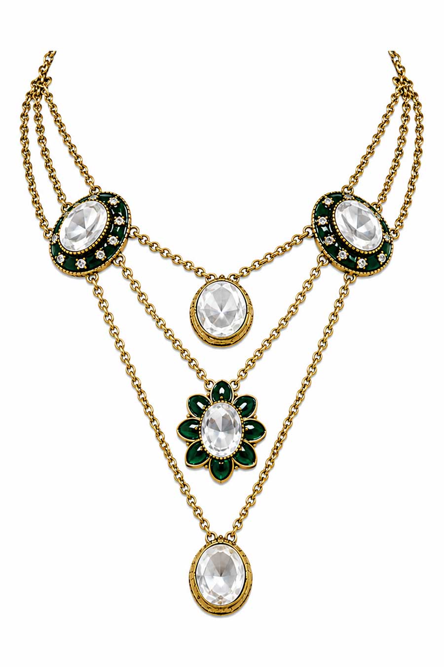 Emerald Kundan Layered Necklace & Earrings Set