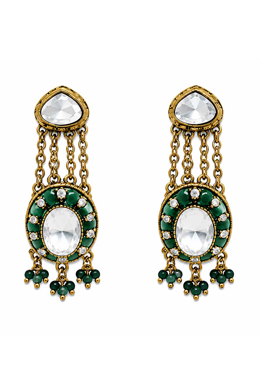 Emerald Kundan Layered Necklace & Earrings Set